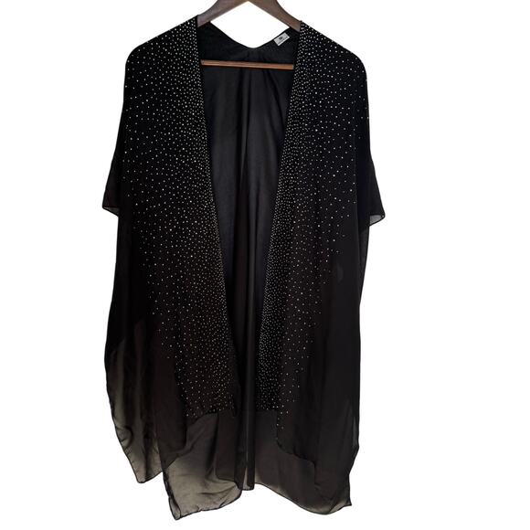 Jessica McClintock Women’s OS Sheer Kimono Cover Up Black Rhinestone Studded - Picture 2 of 11